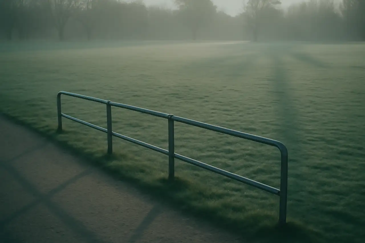 Leere Parkwiese am frühen Morgen mit Kiesweg
